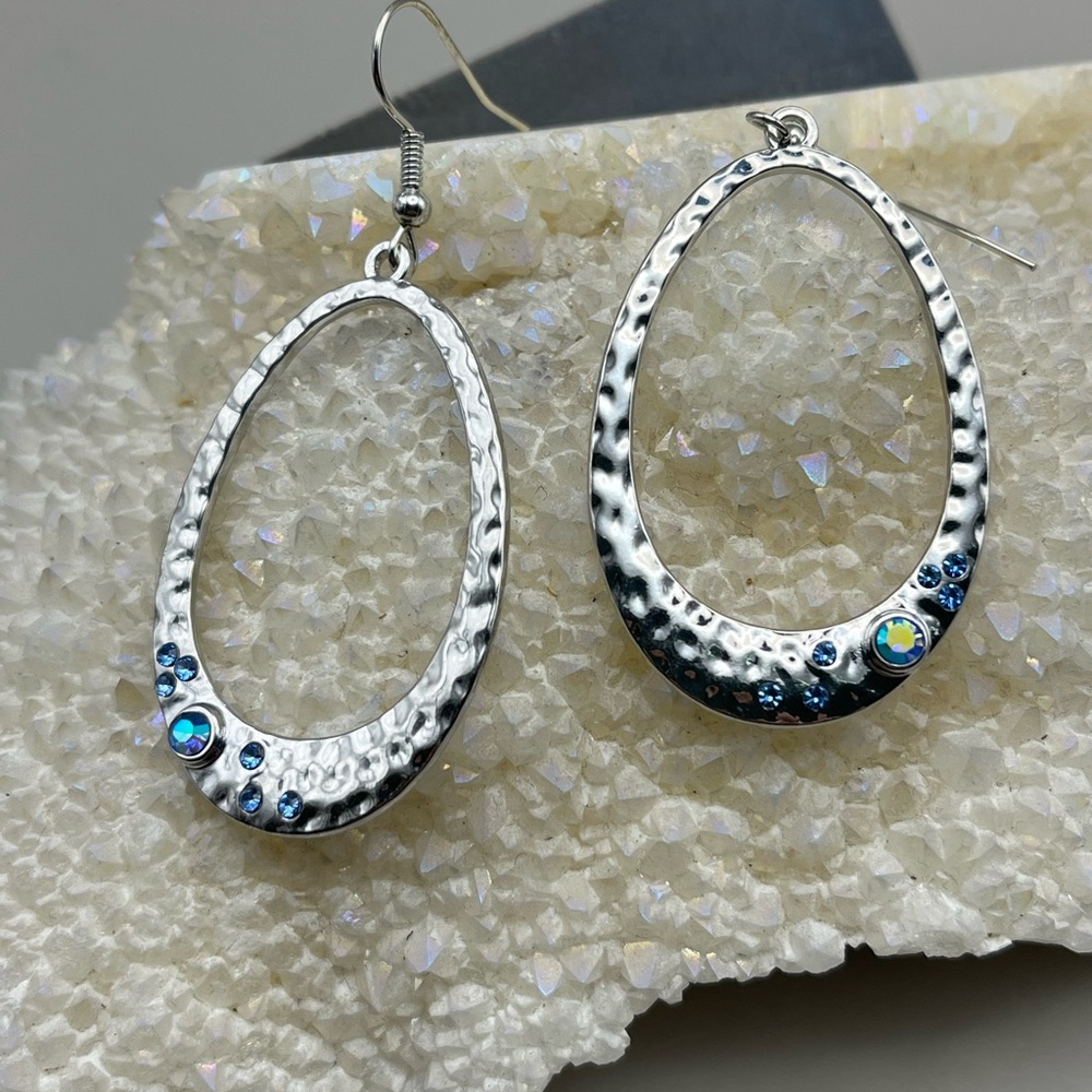 Elegant Silver Toned Earrings with Blue Accents
